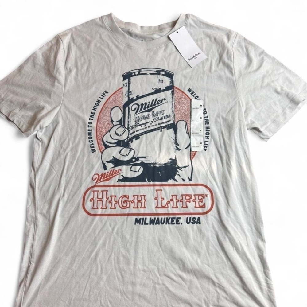 Miller High Life Beer Graphic T-Shirt Gray Mens Medium New Official Licensed